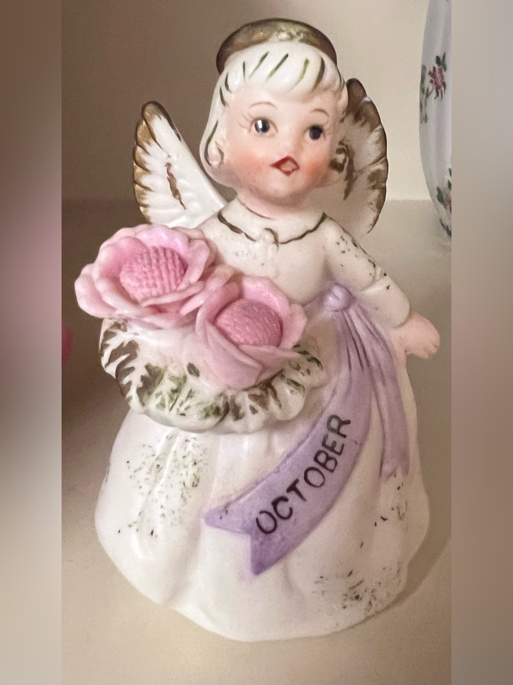OCTOBER Birthday Month Angel of thr Year figurine HAND PAINTED MCM Vintage 60s